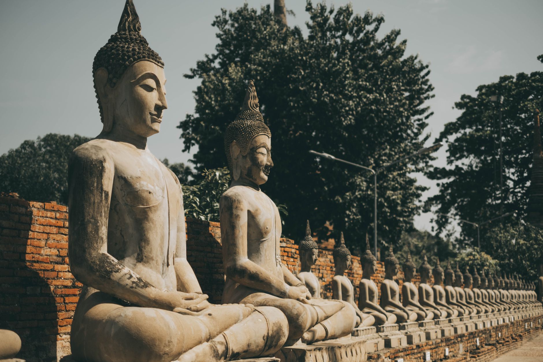 A row of Buddha images in the cloister of a Bangkok temple